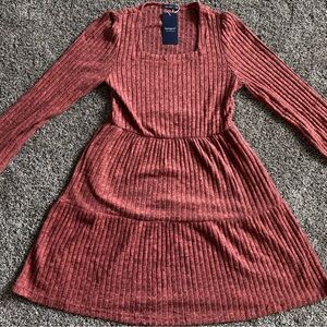 NEW Sampeel Womens Square Neck Long Sleeve Fall  Babydoll Sweater Dress size M
